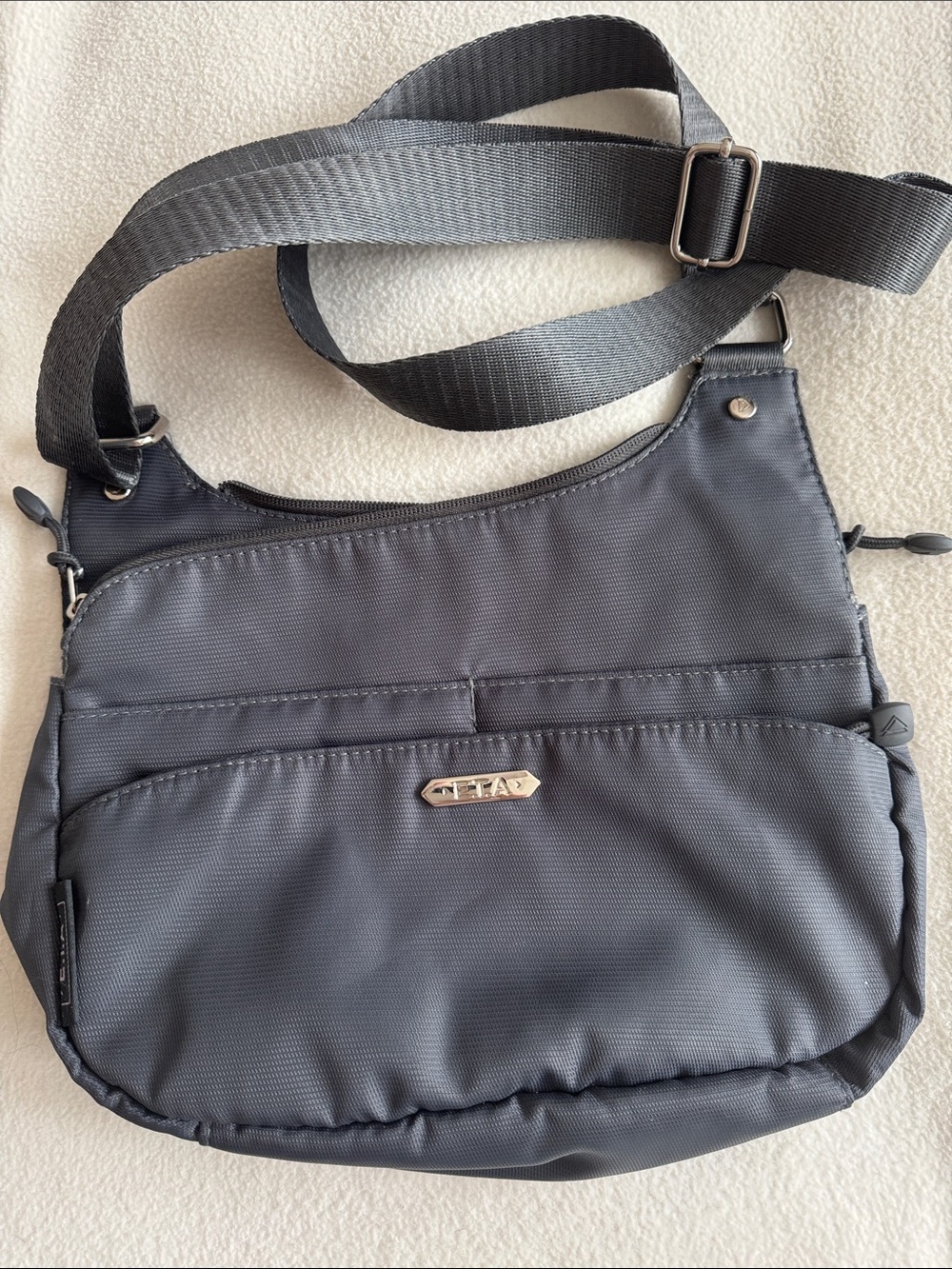 E.T.A. Grey Nylon Crossbody Bag with Adjustable Strap